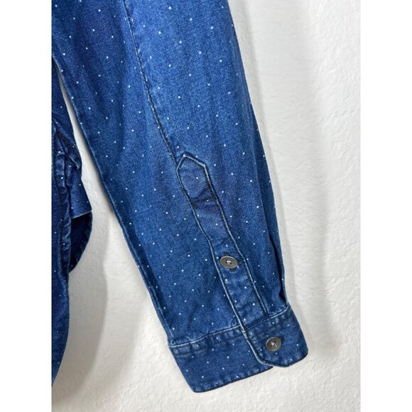 Madewell Navy Dotted Longsleeve Button Front Collared Shirt Size 2 - Picture 6 of 7